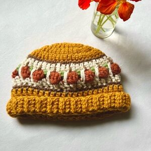 Handmade Crochet Beanie with Pumpkin Accents
